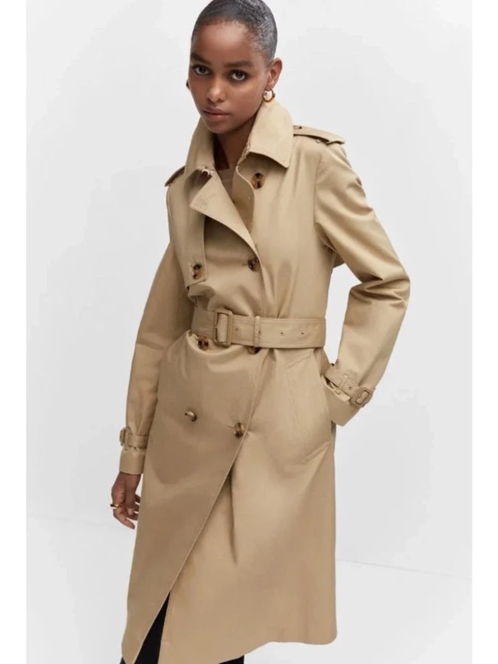 MANGO BEIGE POLANA CLASSIC Belted Double Breasted TRENCH COAT - Size XS